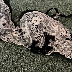 Sexy, black and lace light, pink bra, shiny Victoria’s Secret